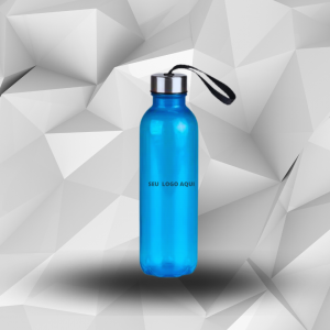 Garrafa Plástica Azul Com Tampa Em Inox      
