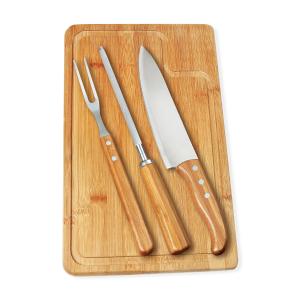 Kit Para Churrasco Em Bambu / Inox Texas Com Chaira 4 Pçs      